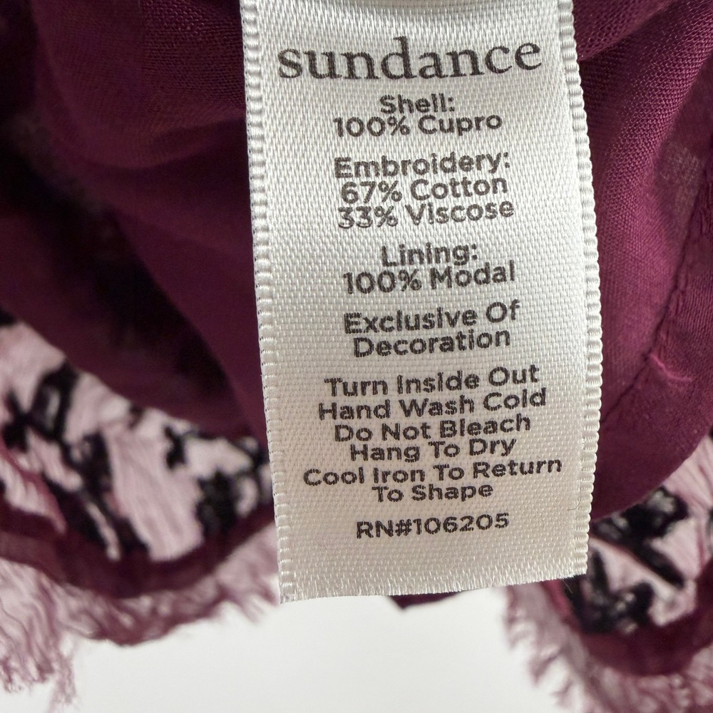 Sundance Top Womens Small Burgundy Floral Embroidered Tassel Tie Long Sleeve - Picture 8 of 13